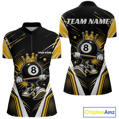 Custom Funny 8 Ball Billiards Queen Women Quarter-Zip Shirt, Yellow Pool Team Jerseys IPHW11789