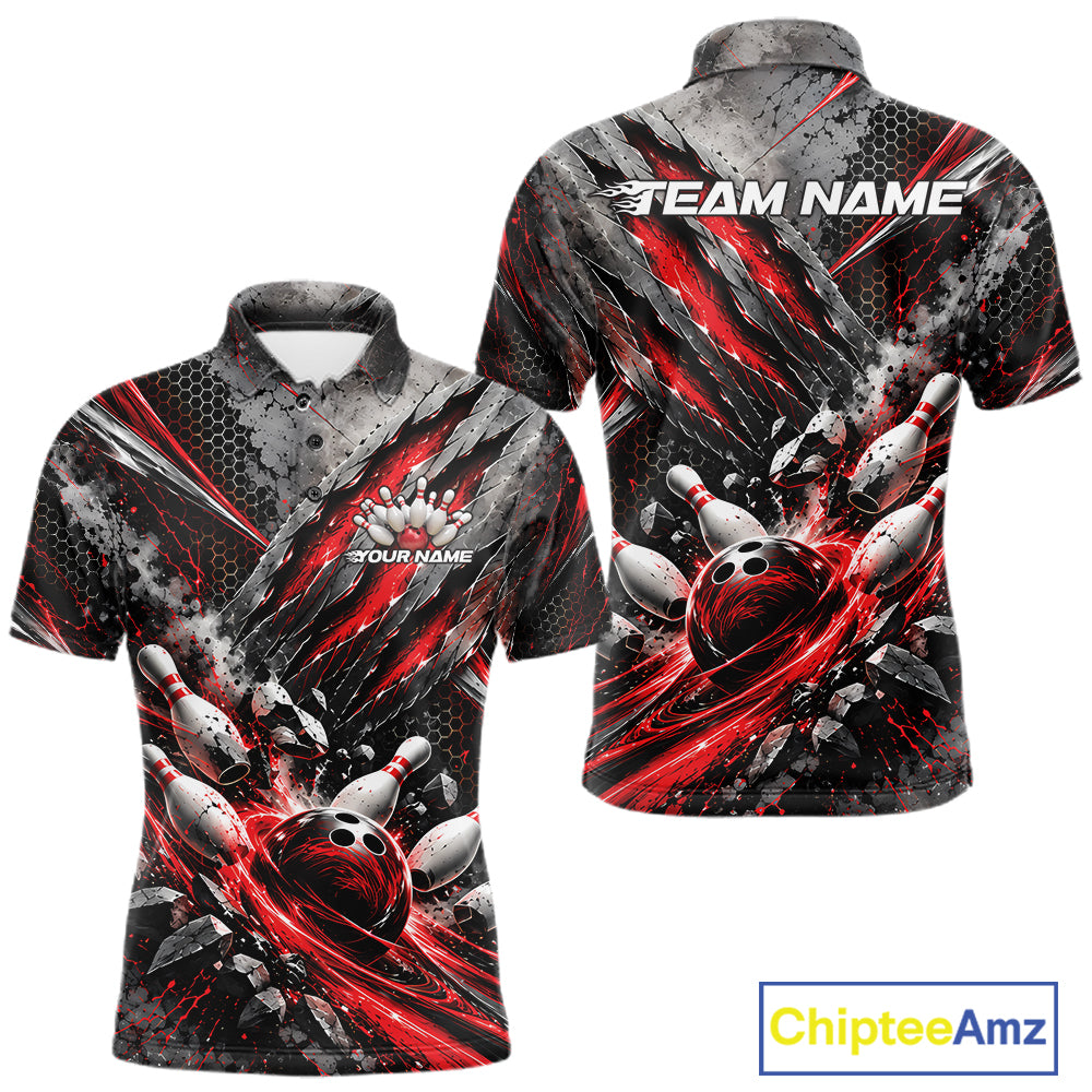Red Claw Marks Custom Bowling Jersey, Bowling Tournament Men Polo Shirt Team Uniform IPHW12415