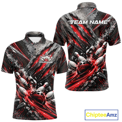 Red Claw Marks Custom Bowling Jersey, Bowling Tournament Men Polo Shirt Team Uniform IPHW12415
