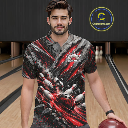 Red Claw Marks Custom Bowling Jersey, Bowling Tournament Men Polo Shirt Team Uniform IPHW12415