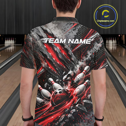 Red Claw Marks Custom Bowling Jersey, Bowling Tournament Men Polo Shirt Team Uniform IPHW12415