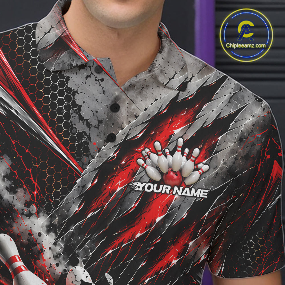 Red Claw Marks Custom Bowling Jersey, Bowling Tournament Men Polo Shirt Team Uniform IPHW12415
