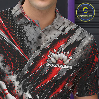 Red Claw Marks Custom Bowling Jersey, Bowling Tournament Men Polo Shirt Team Uniform IPHW12415