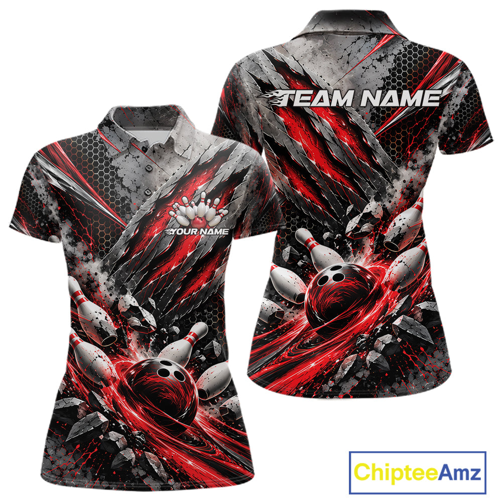Red Claw Marks Custom Bowling Jersey, Bowling Tournament Women Polo Shirt Team Uniform IPHW12415