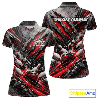Red Claw Marks Custom Bowling Jersey, Bowling Tournament Women Polo Shirt Team Uniform IPHW12415