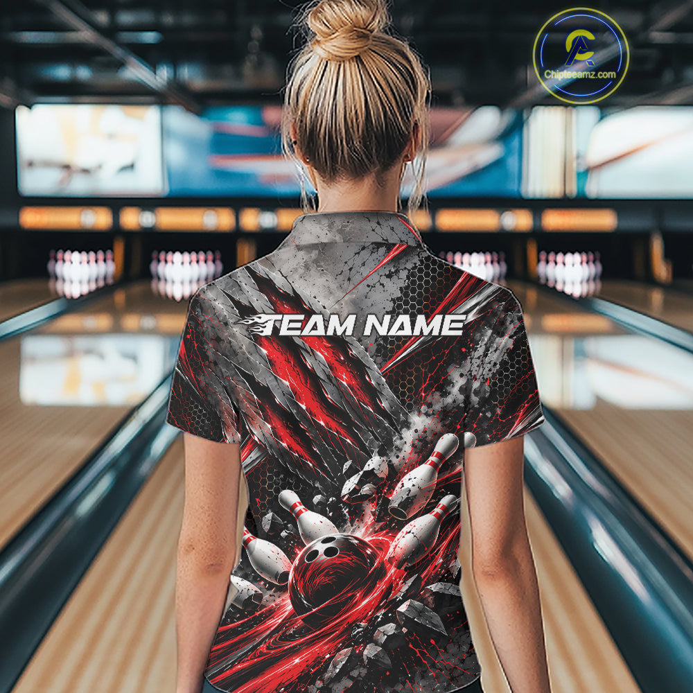 Red Claw Marks Custom Bowling Jersey, Bowling Tournament Women Polo Shirt Team Uniform IPHW12415