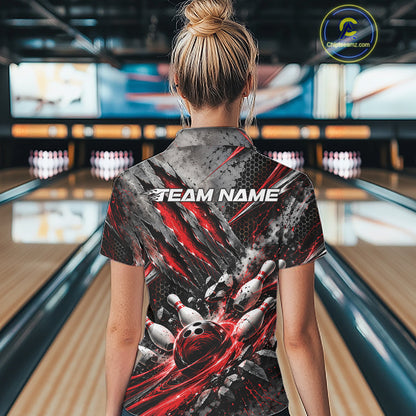 Red Claw Marks Custom Bowling Jersey, Bowling Tournament Women Polo Shirt Team Uniform IPHW12415