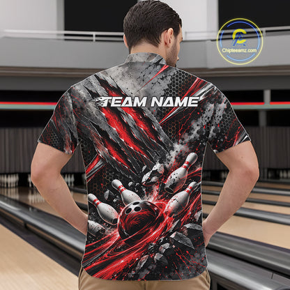 Red Claw Marks Custom Bowling Jersey, Bowling Tournament Men Quarter Zip Shirt Team Uniform IPHW12415