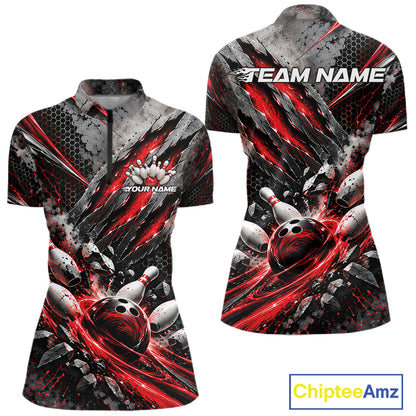 Red Claw Marks Custom Bowling Jersey, Bowling Tournament Women Quarter-Zip Shirt IPHW12415