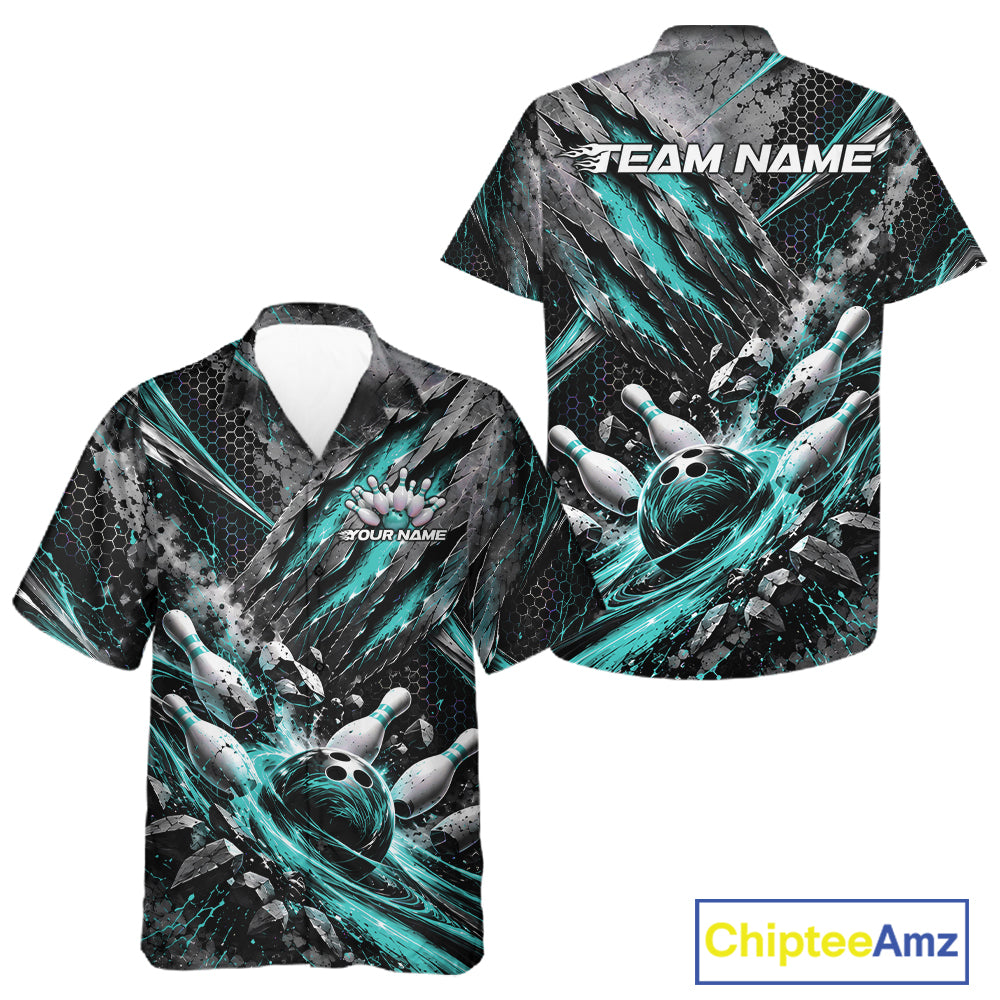 Turquoise Claw Marks Custom Bowling Jersey, Bowling Tournament Men And Women Button Up Shirt Team Uniform IPHW12416