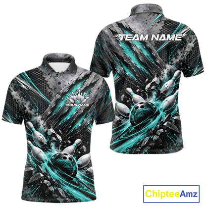 Turquoise Claw Marks Custom Bowling Jersey, Bowling Tournament Men Polo Shirt Team Uniform IPHW12416