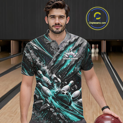 Turquoise Claw Marks Custom Bowling Jersey, Bowling Tournament Men Polo Shirt Team Uniform IPHW12416