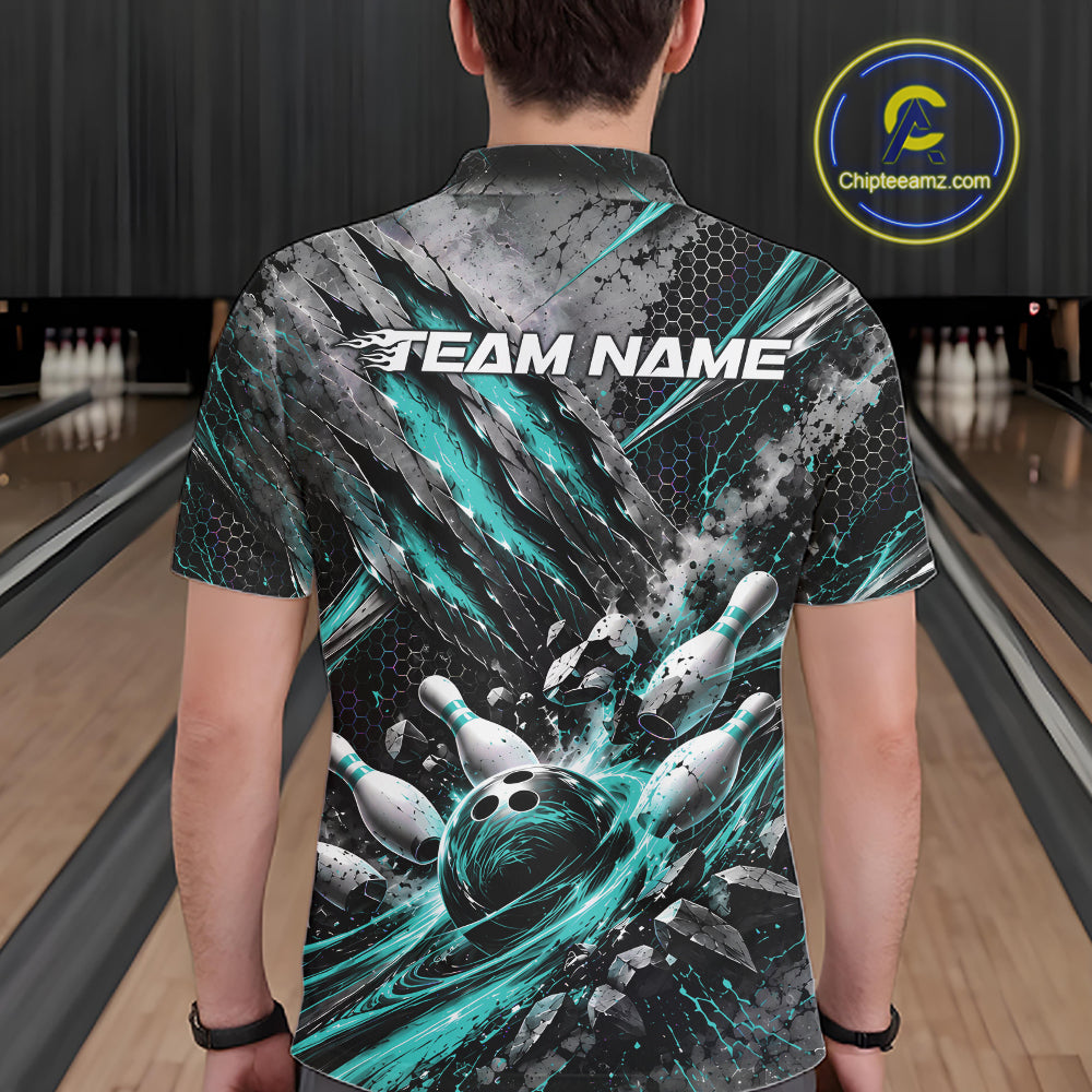 Turquoise Claw Marks Custom Bowling Jersey, Bowling Tournament Men Polo Shirt Team Uniform IPHW12416