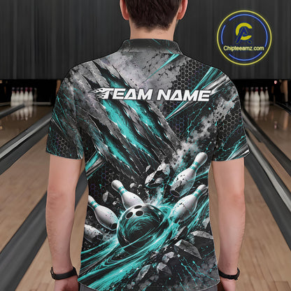 Turquoise Claw Marks Custom Bowling Jersey, Bowling Tournament Men Polo Shirt Team Uniform IPHW12416