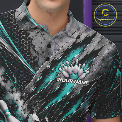 Turquoise Claw Marks Custom Bowling Jersey, Bowling Tournament Men Polo Shirt Team Uniform IPHW12416