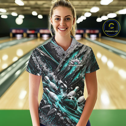 Turquoise Claw Marks Custom Bowling Jersey, Bowling Tournament Women Polo Shirt Team Uniform IPHW12416