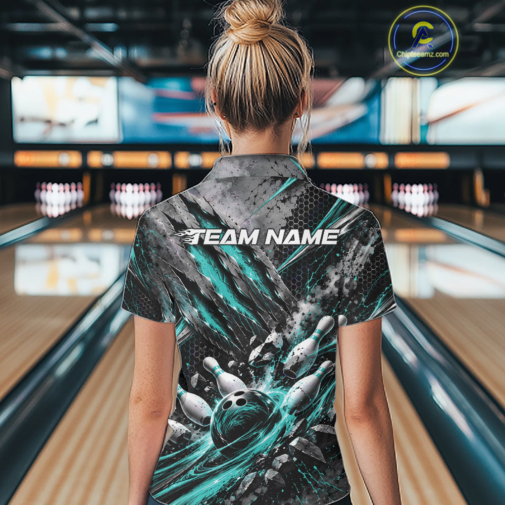 Turquoise Claw Marks Custom Bowling Jersey, Bowling Tournament Women Polo Shirt Team Uniform IPHW12416