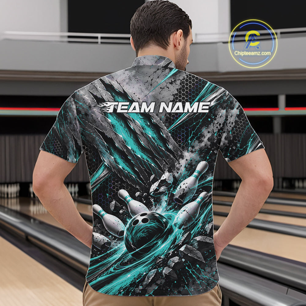 Turquoise Claw Marks Custom Bowling Jersey, Bowling Tournament Men Quarter Zip Shirt IPHW12416