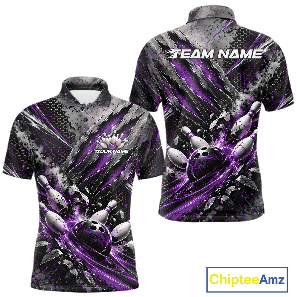 Purple Claw Marks Custom Bowling Jersey, Bowling Tournament Men Polo Shirt Team Uniform IPHW12417