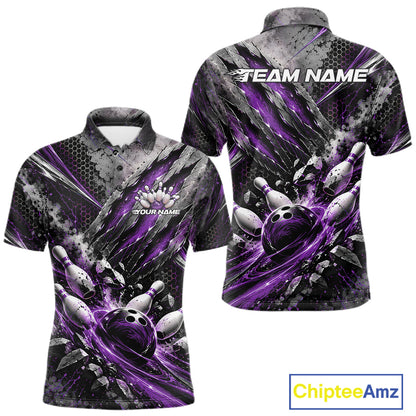 Purple Claw Marks Custom Bowling Jersey, Bowling Tournament Men Polo Shirt Team Uniform IPHW12417