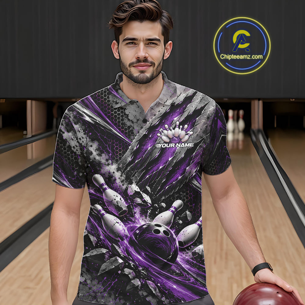 Purple Claw Marks Custom Bowling Jersey, Bowling Tournament Men Polo Shirt Team Uniform IPHW12417