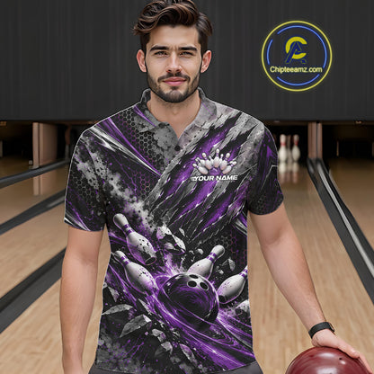 Purple Claw Marks Custom Bowling Jersey, Bowling Tournament Men Polo Shirt Team Uniform IPHW12417