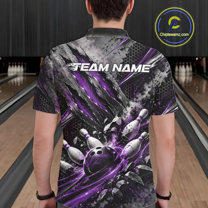 Purple Claw Marks Custom Bowling Jersey, Bowling Tournament Men Polo Shirt Team Uniform IPHW12417