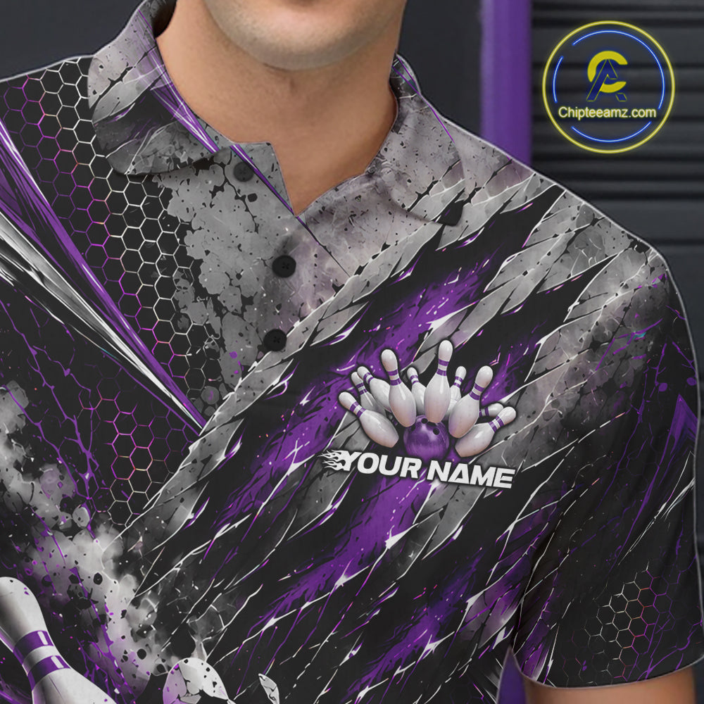 Purple Claw Marks Custom Bowling Jersey, Bowling Tournament Men Polo Shirt Team Uniform IPHW12417