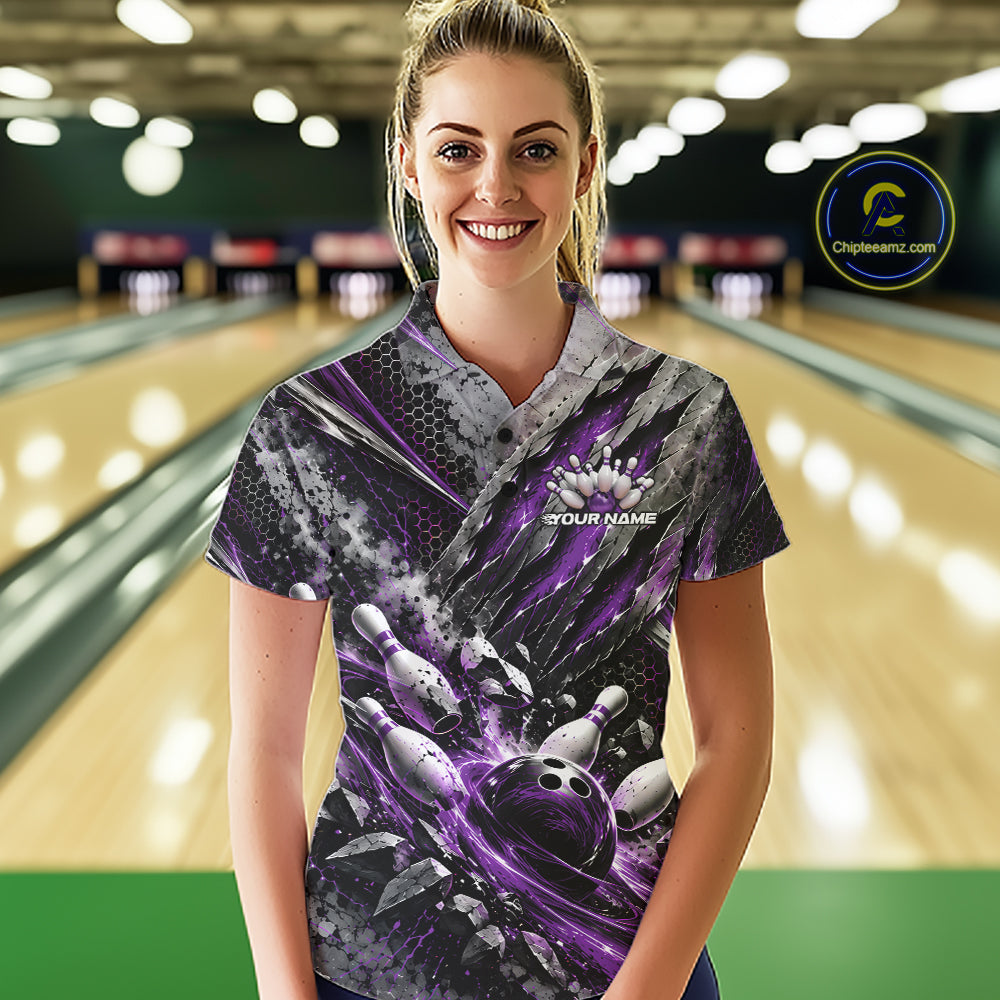 Purple Claw Marks Custom Bowling Jersey, Bowling Tournament Women Polo Shirt Team Uniform IPHW12417