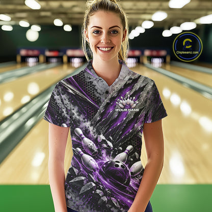 Purple Claw Marks Custom Bowling Jersey, Bowling Tournament Women Polo Shirt Team Uniform IPHW12417