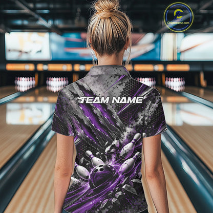 Purple Claw Marks Custom Bowling Jersey, Bowling Tournament Women Polo Shirt Team Uniform IPHW12417