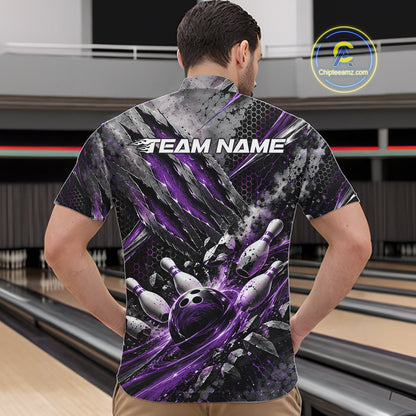 Purple Claw Marks Custom Bowling Jersey, Bowling Tournament Men Quarter Zip Shirt Team Uniform IPHW12417
