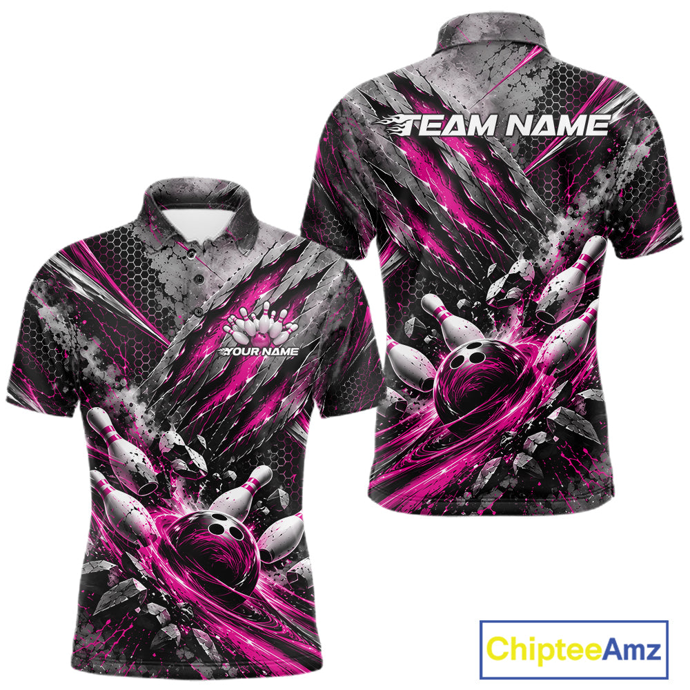 Pink Claw Marks Custom Bowling Jersey, Bowling Tournament Men Polo Shirt Team Uniform IPHW12418