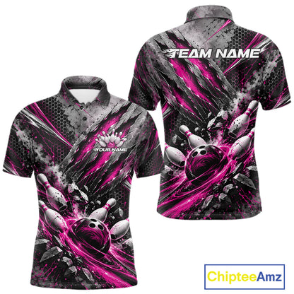 Pink Claw Marks Custom Bowling Jersey, Bowling Tournament Men Polo Shirt Team Uniform IPHW12418