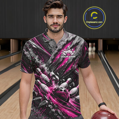 Pink Claw Marks Custom Bowling Jersey, Bowling Tournament Men Polo Shirt Team Uniform IPHW12418