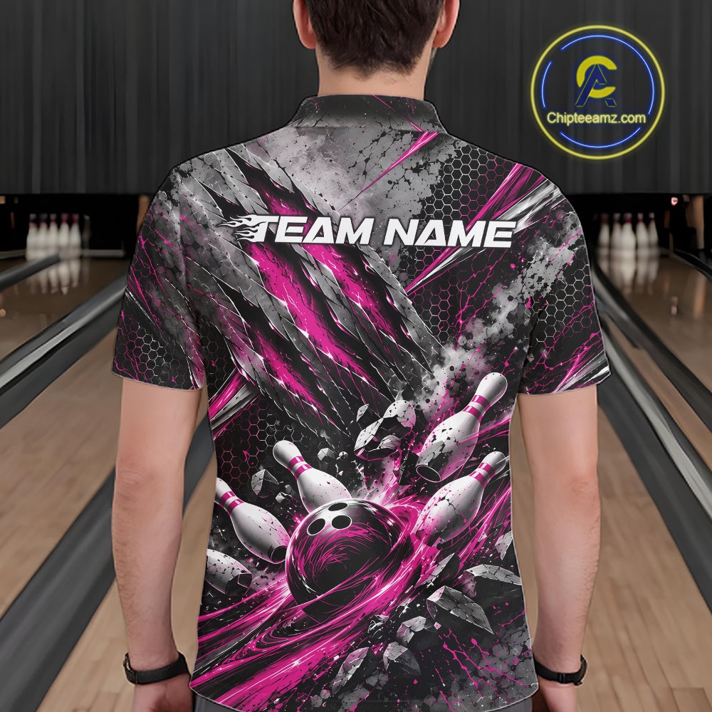 Pink Claw Marks Custom Bowling Jersey, Bowling Tournament Men Polo Shirt Team Uniform IPHW12418
