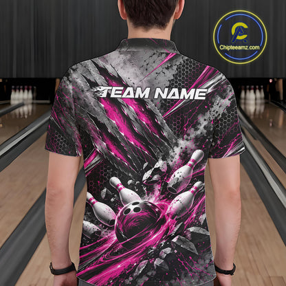 Pink Claw Marks Custom Bowling Jersey, Bowling Tournament Men Polo Shirt Team Uniform IPHW12418