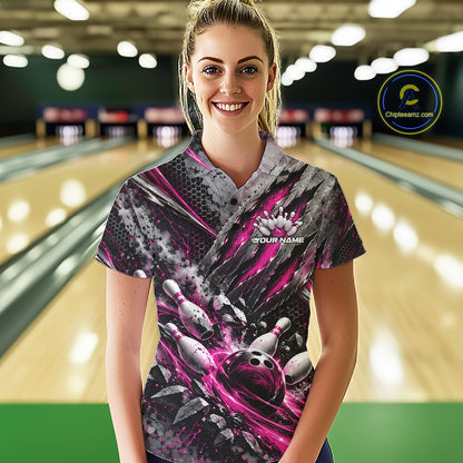Pink Claw Marks Custom Bowling Jersey, Bowling Tournament Women Polo Shirt Team Uniform IPHW12418