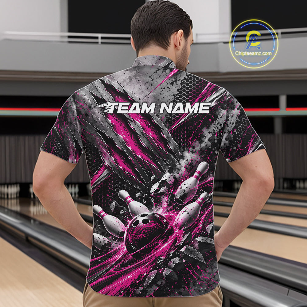 Pink Claw Marks Custom Bowling Jersey, Bowling Tournament Men Quarter Zip Shirt Team Uniform IPHW12418