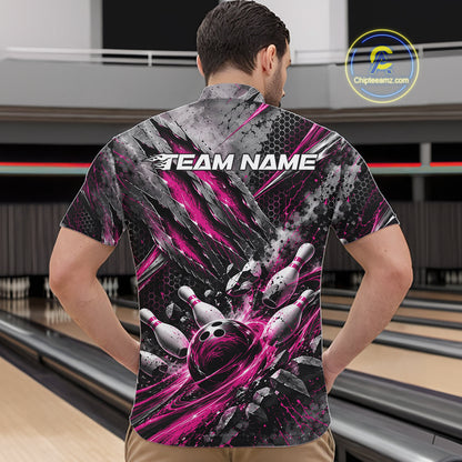 Pink Claw Marks Custom Bowling Jersey, Bowling Tournament Men Quarter Zip Shirt Team Uniform IPHW12418