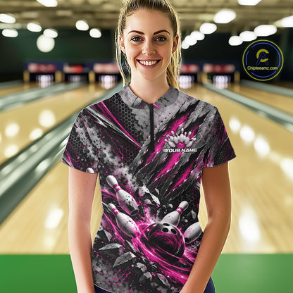 Pink Claw Marks Custom Bowling Jersey, Bowling Tournament Women Quarter-Zip Shirt IPHW12418