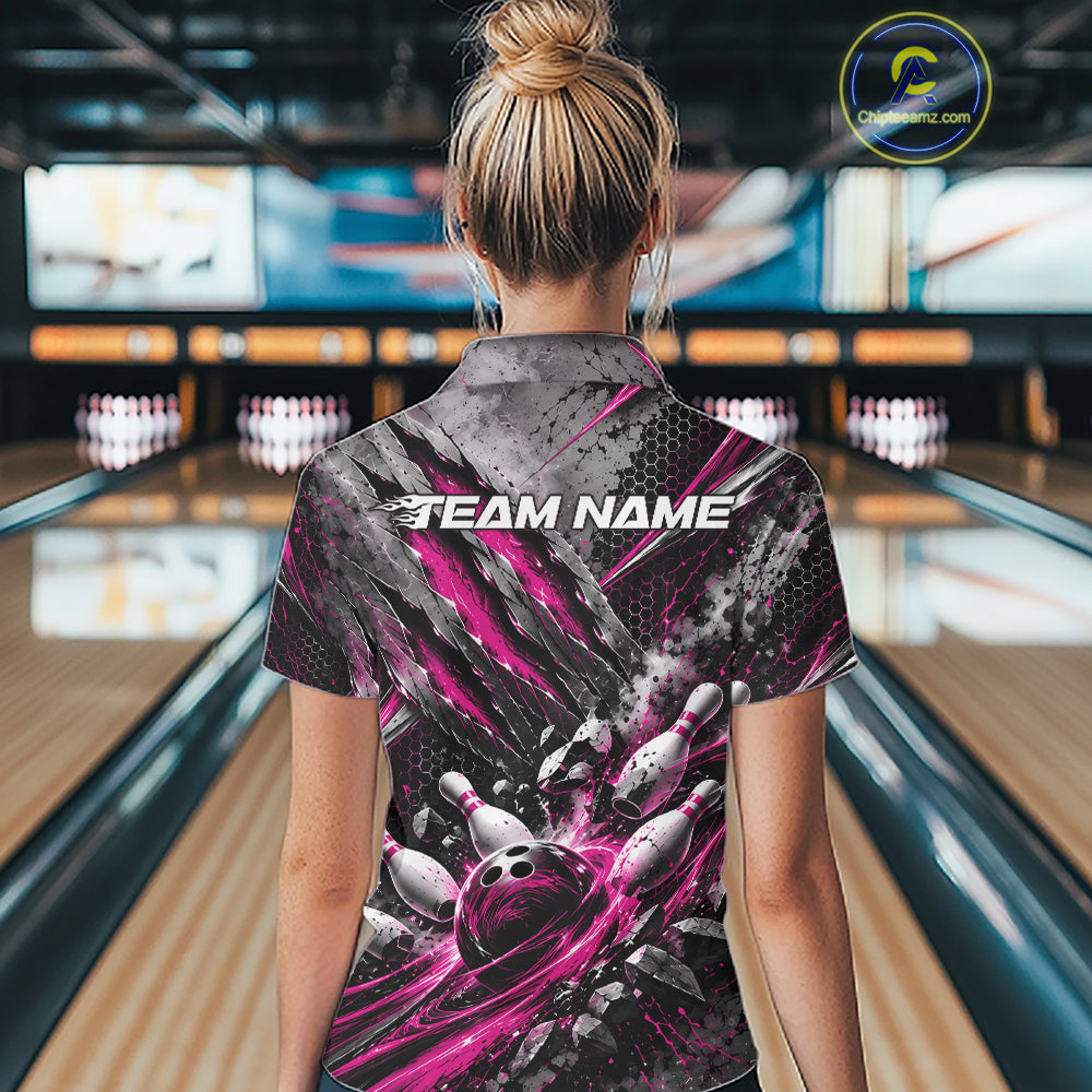 Pink Claw Marks Custom Bowling Jersey, Bowling Tournament Women Quarter-Zip Shirt IPHW12418