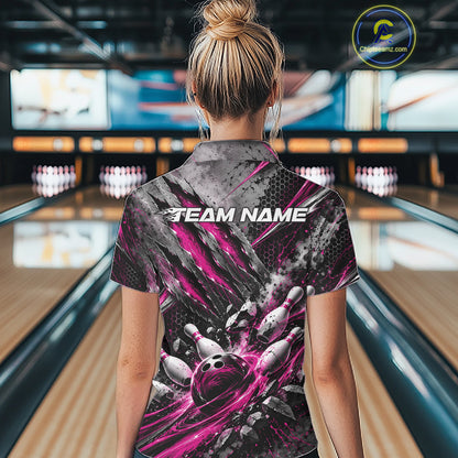 Pink Claw Marks Custom Bowling Jersey, Bowling Tournament Women Quarter-Zip Shirt IPHW12418