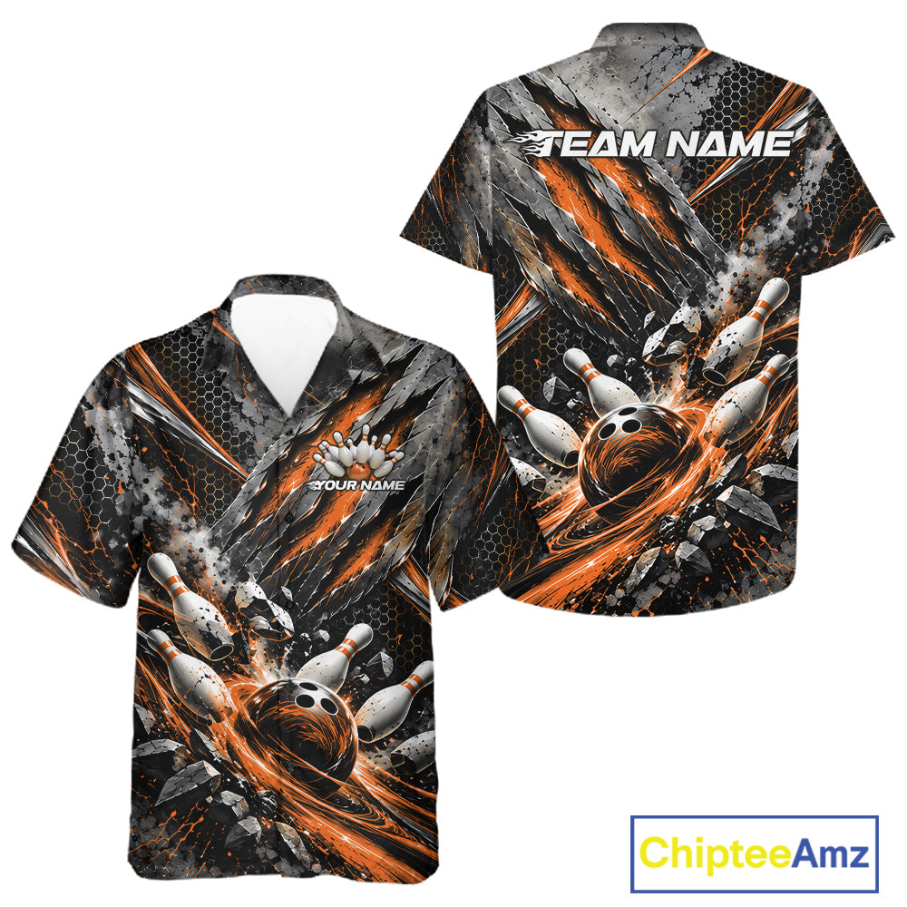 Orange Claw Marks Custom Bowling Jersey, Bowling Tournament Men And Women Button Up Shirt Team Uniform IPHW12419