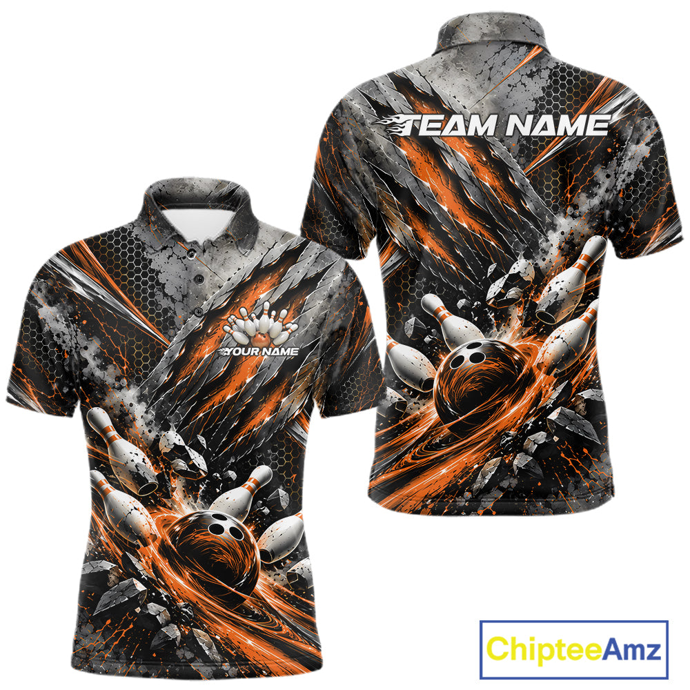 Orange Claw Marks Custom Bowling Jersey, Bowling Tournament Men Polo Shirt Team Uniform IPHW12419