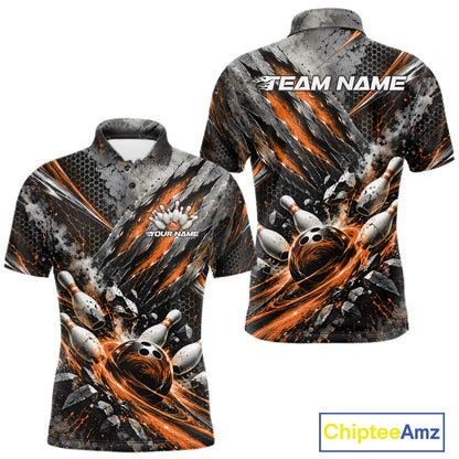 Orange Claw Marks Custom Bowling Jersey, Bowling Tournament Men Polo Shirt Team Uniform IPHW12419