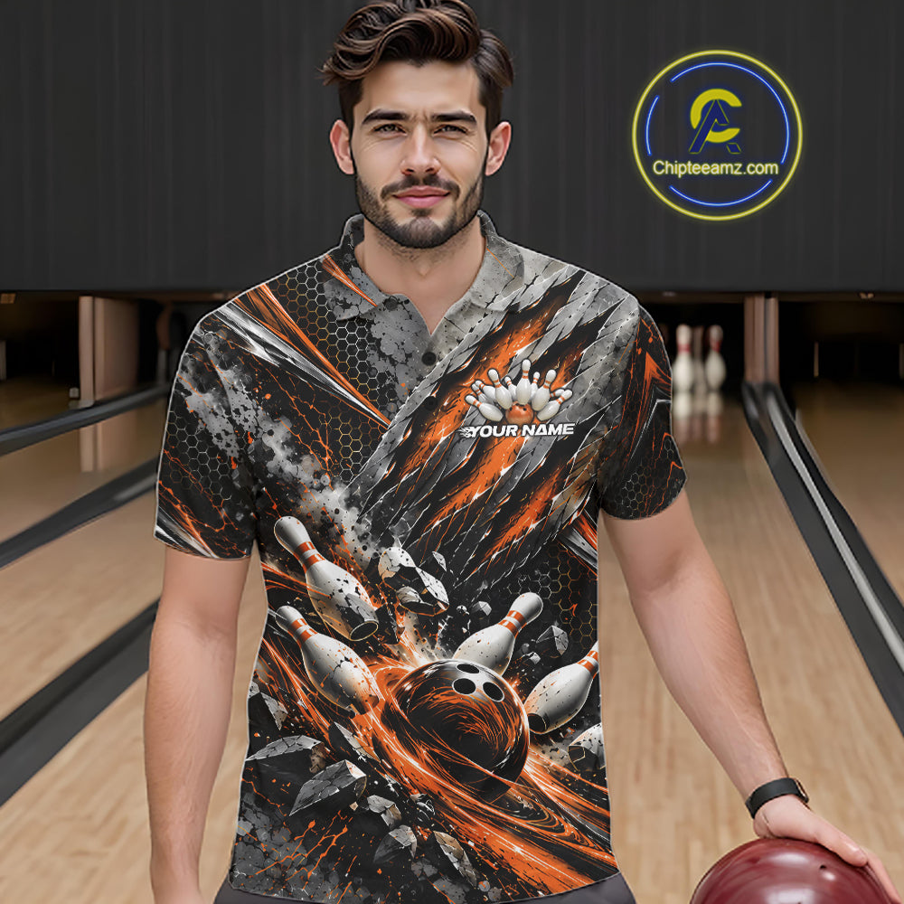 Orange Claw Marks Custom Bowling Jersey, Bowling Tournament Men Polo Shirt Team Uniform IPHW12419