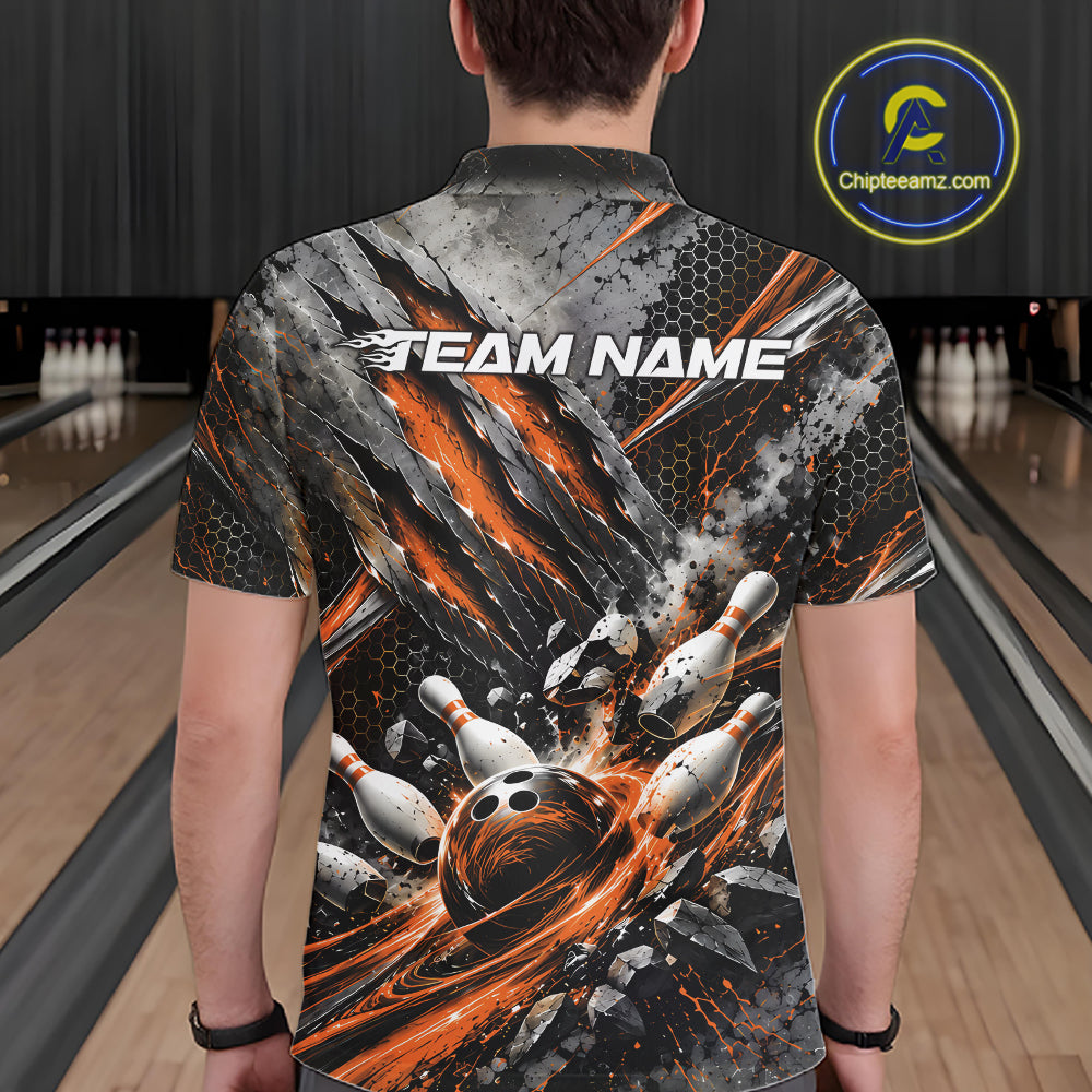 Orange Claw Marks Custom Bowling Jersey, Bowling Tournament Men Polo Shirt Team Uniform IPHW12419