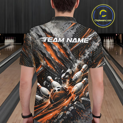 Orange Claw Marks Custom Bowling Jersey, Bowling Tournament Men Polo Shirt Team Uniform IPHW12419