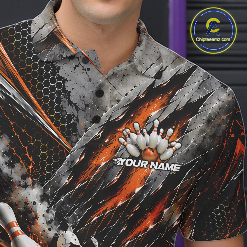 Orange Claw Marks Custom Bowling Jersey, Bowling Tournament Men Polo Shirt Team Uniform IPHW12419
